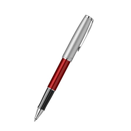 PARKER SONNET RED SANDBLASTED CHROME TRIM ROLLERBALL PEN TB