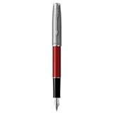 PARKER SONNET RED SANDBLASTED CHROME TRIM FOUNTAIN PEN FINE TB