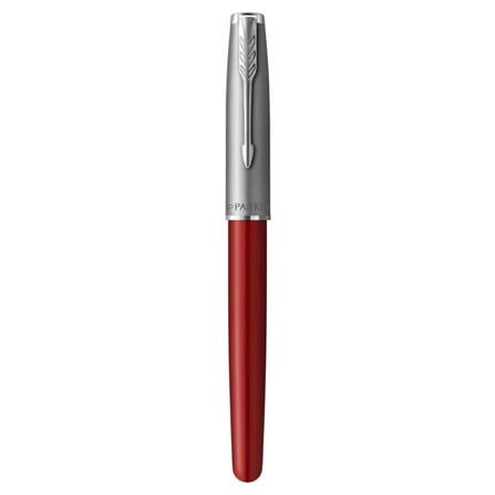 PARKER SONNET RED SANDBLASTED CHROME TRIM FOUNTAIN PEN FINE TB