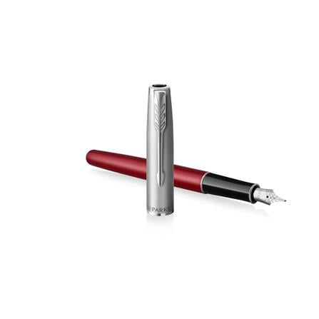 PARKER SONNET RED SANDBLASTED CHROME TRIM FOUNTAIN PEN FINE TB