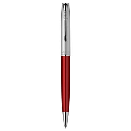 PARKER SONNET RED SANDBLASTED CHROME TRIM BALLPOINT PEN MEDIUM BLACK TB