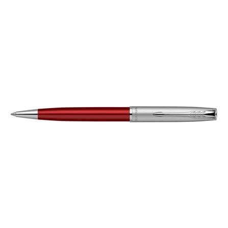PARKER SONNET RED SANDBLASTED CHROME TRIM BALLPOINT PEN MEDIUM BLACK TB