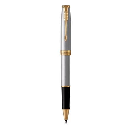 PARKER SONNET STAINLESS STEEL GOLD TRIM ROLLERBALL PEN HD TB