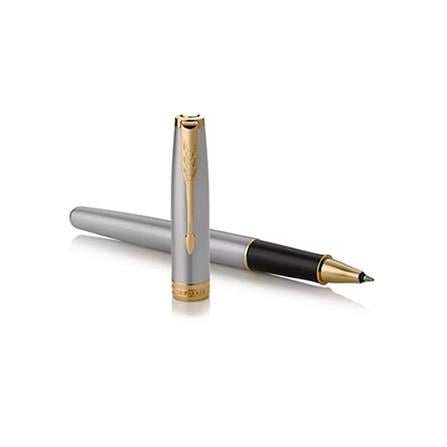 PARKER SONNET STAINLESS STEEL GOLD TRIM ROLLERBALL PEN HD TB