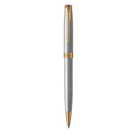 PARKER SONNET STAINLESS STEEL GOLD TRIM BALLPOINT PEN MEDIUM BLACK TB