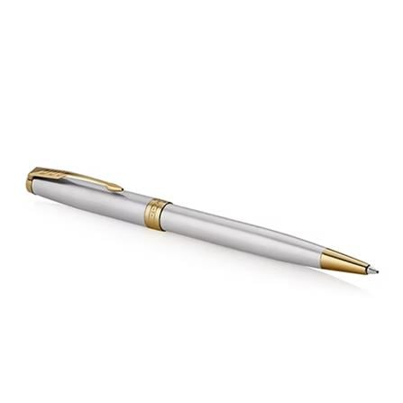 PARKER SONNET STAINLESS STEEL GOLD TRIM BALLPOINT PEN MEDIUM BLACK TB