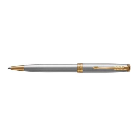 PARKER SONNET STAINLESS STEEL GOLD TRIM BALLPOINT PEN MEDIUM BLACK TB