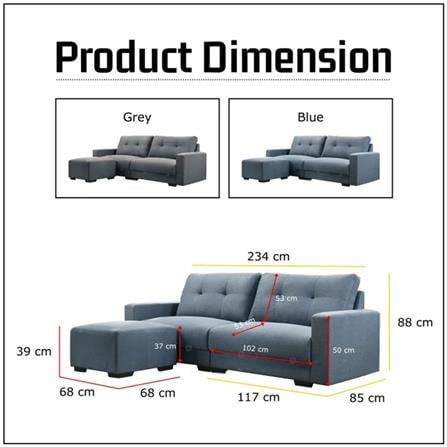 SOFA 4 SEATERS + STOOL GUB TOMO GREY