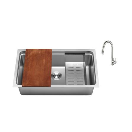 SORENTO BUILT-IN NANOGRAIN MULTIFUNCTIONAL KITCHEN SINK SRTKS2434 78CM 1BOWL CHROME FINISH STAINLESS STEEL WITH PULL OUT TAP SRTKT71SS