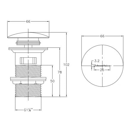 JOHNSON SUISSE POP UP WASTE WBFT402071MB WITH NO OVERFLOW 78MM