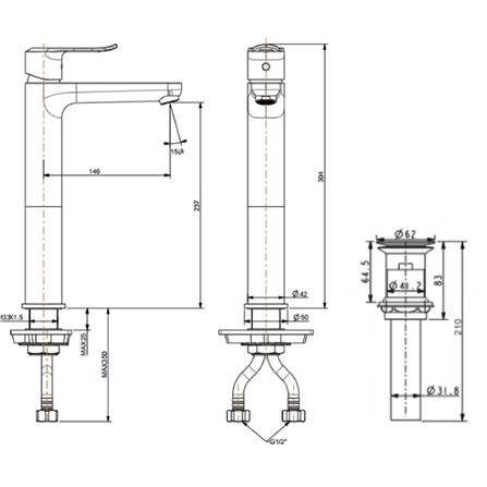 AMERICAN STANDARD NEO MODERN EXTENDED BASIN MIXER WITH POP UP DRAIN FFAS0703-101500BF0