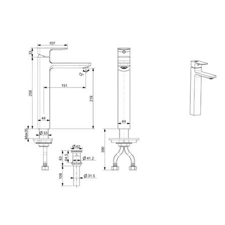 AMERICAN STANDARD ACACIA EVOLUTION EXTENDED BASIN MIXER WITH POP UP DRAIN FFAS1302-101440BF0