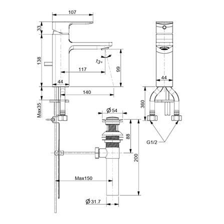 AMERICAN STANDARD ACACIA EVOLUTION BASIN MIXER WITH POP UP DRAIN FFAS1301-101AL0BF0